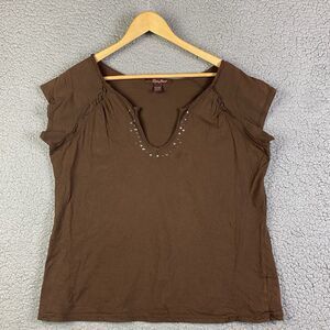 Y2K Lena Jeans Top Sequin V Scoop Neck Cap Sleeve Size‎ XL Cotton **STAIN READ**